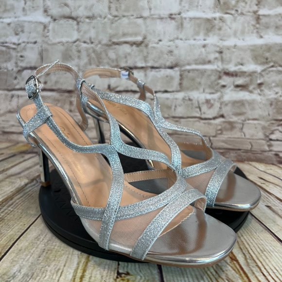 Dream Pairs Metallic Silver Open Toe Adjustable Ankle Strap High Heels Size 10 - Picture 1 of 9